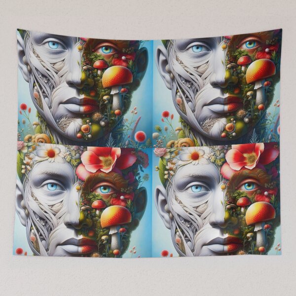 Item preview, Botanical red funghi anatomy face art of a man designed and sold by EmeraldeaArt.