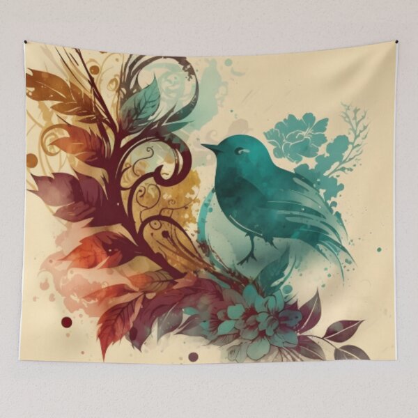 Artikelvorschau, Vintage Blauer Vogel Floral Botanischer Druck entworfen und verkauft von Tammy Marie Russell.