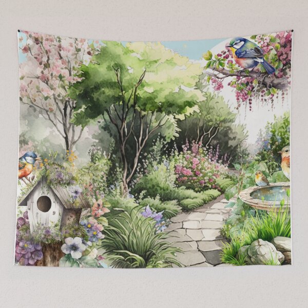 Artikelvorschau, Vogelgarten Blumen Botanischer Druck Aquarell entworfen und verkauft von Tammy Marie Russell.