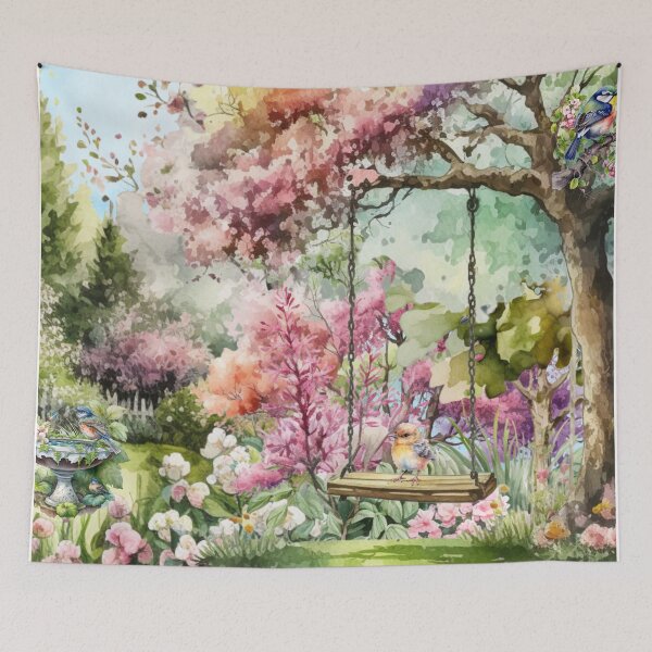 Artikelvorschau, Garten Baum Schaukel Floral Botanischer Druck Aquarell entworfen und verkauft von Tammy Marie Russell.