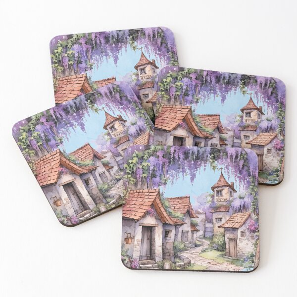 Artikelvorschau, Lila Wisteria Arch Village Blumendruck Aquarell entworfen und verkauft von Tammy Marie Russell.