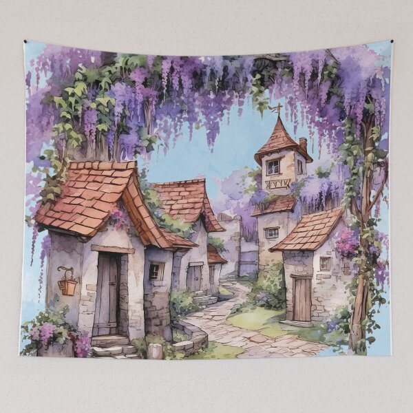 Artikelvorschau, Lila Wisteria Arch Village Blumendruck Aquarell entworfen und verkauft von Tammy Marie Russell.
