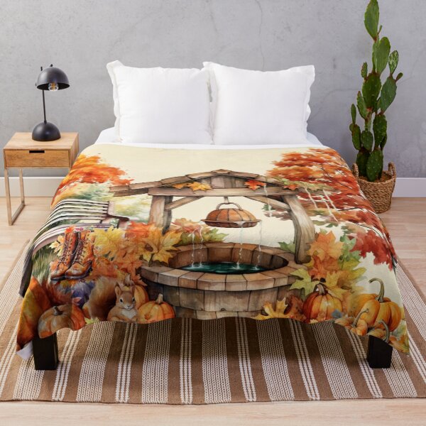 Item preview, Fall Wishing Well Autumn Pumpkin Floral Botanical Print designed and sold by Tammy Marie Russell.