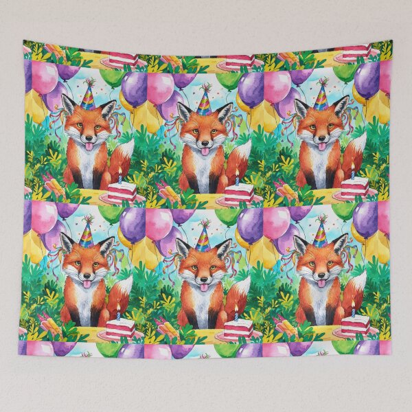 Item preview, Birthday Celebration. Birthday Fox. Adorable fox, birthday balloons, watercolor fox, fox drawing, floral fox designed and sold by FoxVibes.