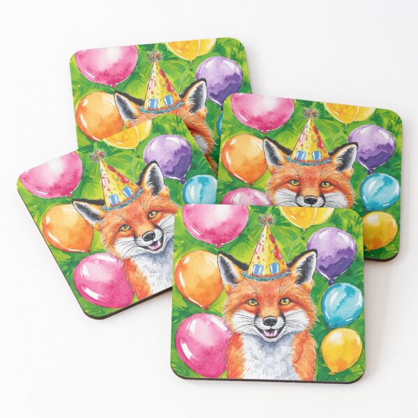Item preview, Birthday Celebration. Birthday Fox. Adorable fox, birthday balloons, watercolor fox, fox drawing, floral fox designed and sold by FoxVibes.