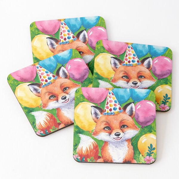 Item preview, Birthday Celebration. Birthday Fox. Adorable fox, birthday balloons, watercolor fox, fox drawing, floral fox designed and sold by FoxVibes.