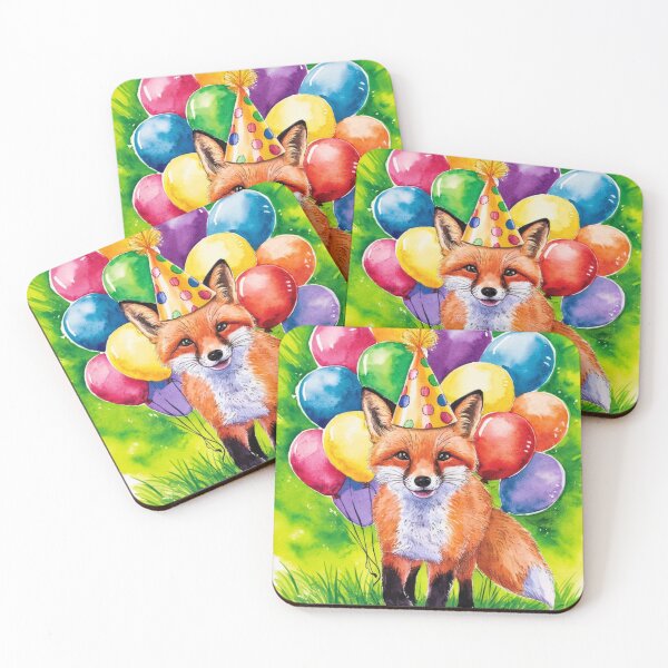 Item preview, Birthday Celebration. Birthday Fox. Adorable fox, birthday balloons, watercolor fox, fox drawing, floral fox designed and sold by FoxVibes.