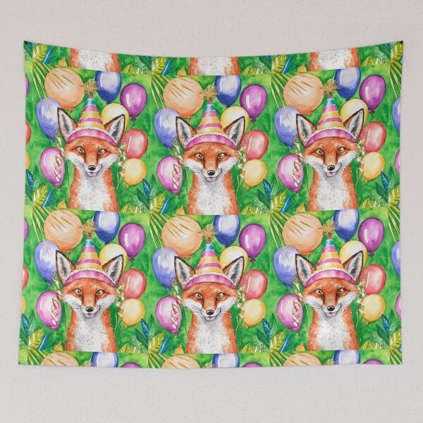 Item preview, Birthday Celebration. Birthday Fox. Adorable fox, birthday balloons, watercolor fox, fox drawing, floral fox designed and sold by FoxVibes.