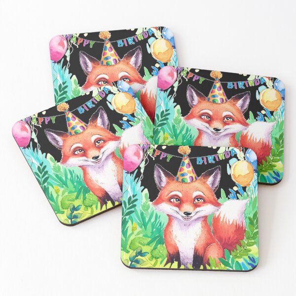 Item preview, Birthday Celebration. Birthday Fox. Adorable fox, birthday balloons, watercolor fox, fox drawing, floral fox designed and sold by FoxVibes.