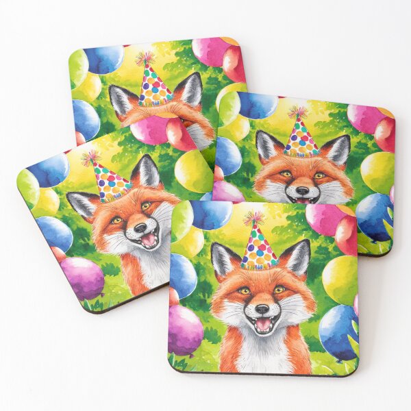 Item preview, Birthday Celebration. Birthday Fox. Adorable fox, birthday balloons, watercolor fox, fox drawing, floral fox designed and sold by FoxVibes.