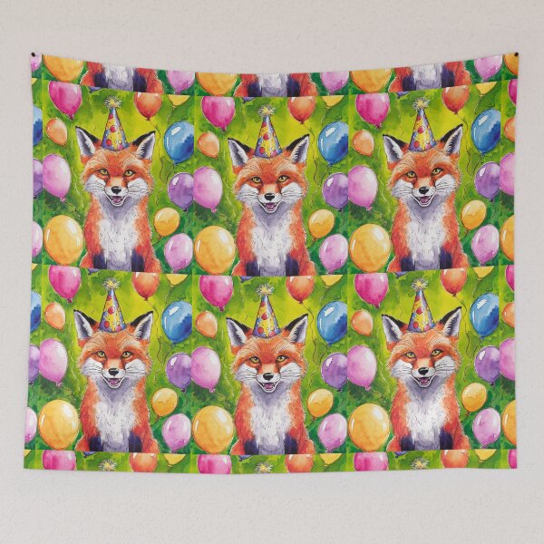 Item preview, Birthday Celebration. Birthday Fox. Adorable fox, birthday balloons, watercolor fox, fox drawing, floral fox designed and sold by FoxVibes.