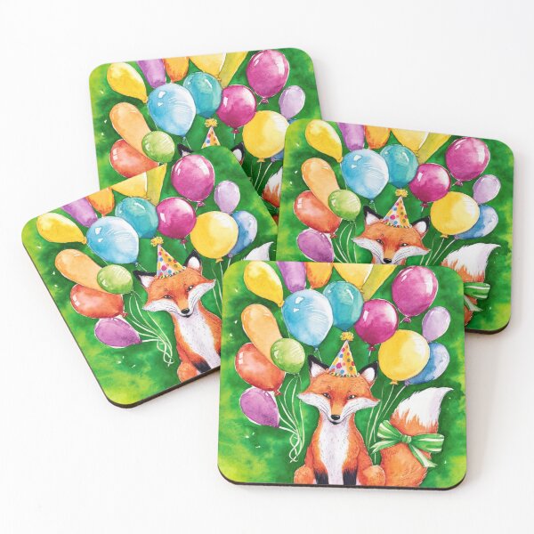 Item preview, Birthday Celebration. Birthday Fox. Adorable fox, birthday balloons, watercolor fox, fox drawing, floral fox designed and sold by FoxVibes.