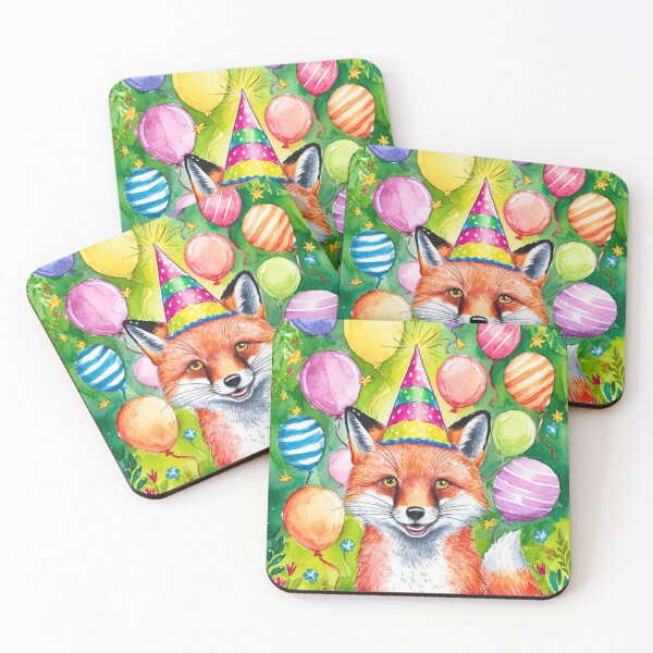 Item preview, Birthday Celebration. Birthday Fox. Adorable fox, birthday balloons, watercolor fox, fox drawing, floral fox designed and sold by FoxVibes.