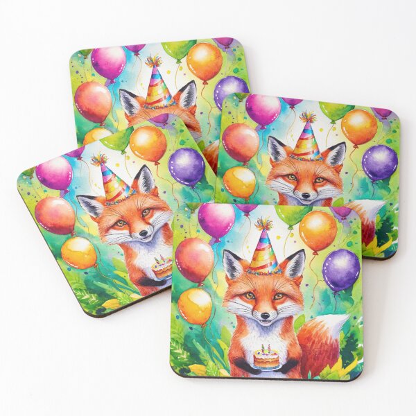 Item preview, Birthday Celebration. Birthday Fox. Adorable fox, birthday balloons, watercolor fox, fox drawing, floral fox designed and sold by FoxVibes.