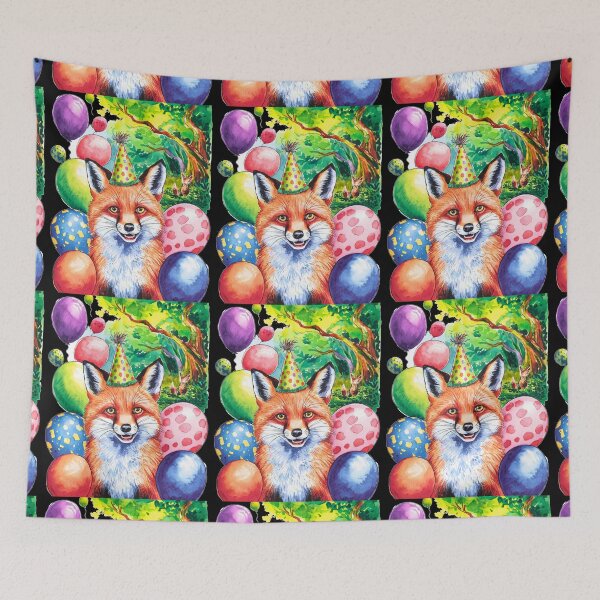 Item preview, Birthday Celebration. Birthday Fox. Adorable fox, birthday balloons, watercolor fox, fox drawing, floral fox designed and sold by FoxVibes.