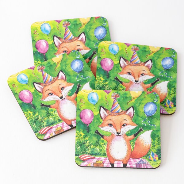 Item preview, Birthday Celebration. Birthday Fox. Adorable fox, birthday balloons, watercolor fox, fox drawing, floral fox designed and sold by FoxVibes.