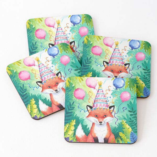 Item preview, Birthday Celebration. Birthday Fox. Adorable fox, birthday balloons, watercolor fox, fox drawing, floral fox designed and sold by FoxVibes.