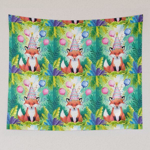 Item preview, Birthday Celebration. Birthday Fox. Adorable fox, birthday balloons, watercolor fox, fox drawing, floral fox designed and sold by FoxVibes.