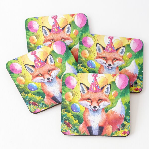 Item preview, Birthday Celebration. Birthday Fox. Adorable fox, birthday balloons, watercolor fox, fox drawing, floral fox designed and sold by FoxVibes.