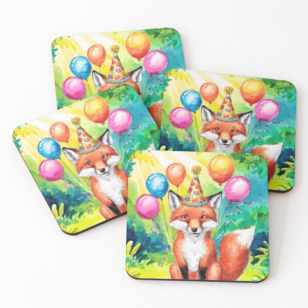 Item preview, Birthday Celebration. Birthday Fox. Adorable fox, birthday balloons, watercolor fox, fox drawing, floral fox designed and sold by FoxVibes.
