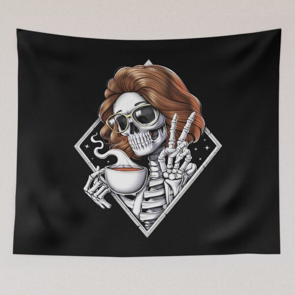 Item preview, Skeleton Hippie Drinking Coffee designed and sold by underheaven.