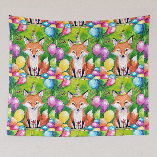 Item preview, Birthday Celebration. Birthday Fox. Adorable fox, birthday balloons, watercolor fox, fox drawing, floral fox designed and sold by FoxVibes.