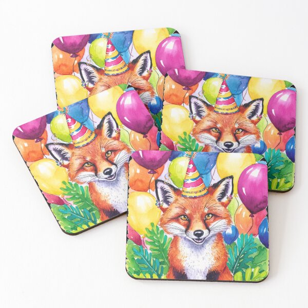 Item preview, Birthday Celebration. Birthday Fox. Adorable fox, birthday balloons, watercolor fox, fox drawing, floral fox designed and sold by FoxVibes.