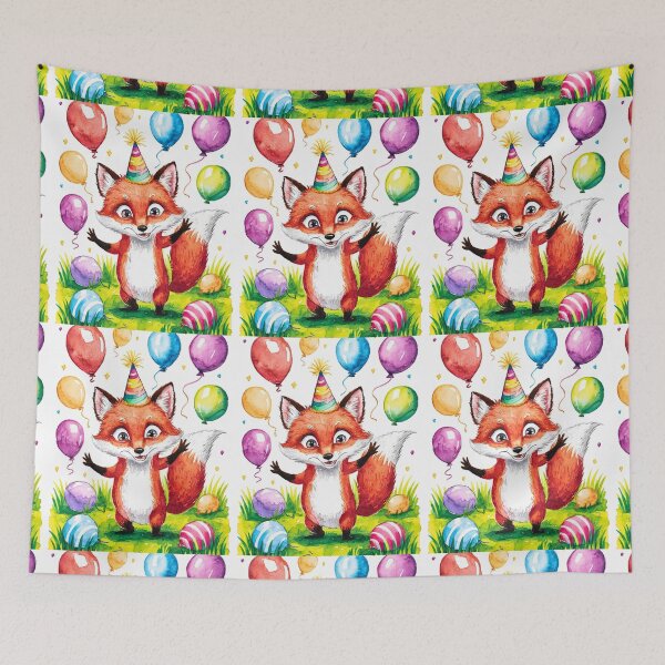 Item preview, Birthday Celebration. Birthday Fox. Adorable fox, birthday balloons, watercolor fox, fox drawing, floral fox designed and sold by FoxVibes.