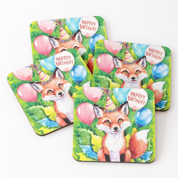 Item preview, Birthday Celebration. Birthday Fox. Adorable fox, birthday balloons, watercolor fox, fox drawing, floral fox designed and sold by FoxVibes.