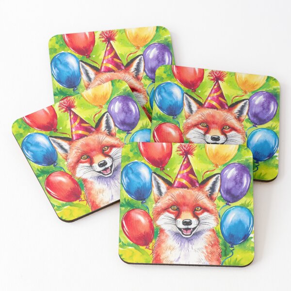 Item preview, Birthday Celebration. Birthday Fox. Adorable fox, birthday balloons, watercolor fox, fox drawing, floral fox designed and sold by FoxVibes.