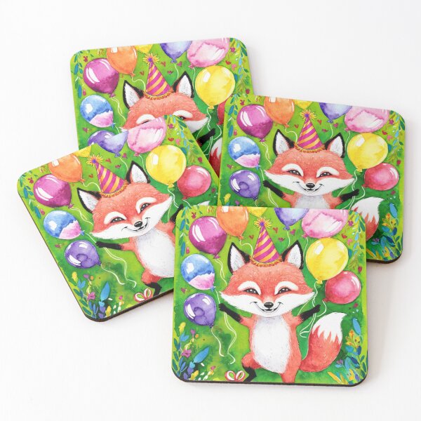 Item preview, Birthday Celebration. Birthday Fox. Adorable fox, birthday balloons, watercolor fox, fox drawing, floral fox designed and sold by FoxVibes.