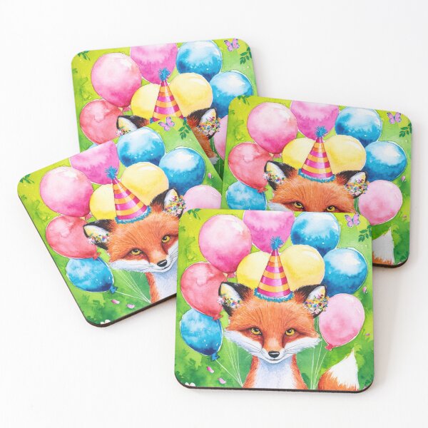 Item preview, Birthday Celebration. Birthday Fox. Adorable fox, birthday balloons, watercolor fox, fox drawing, floral fox designed and sold by FoxVibes.