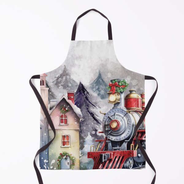 Item preview, Christmas Train Mountain Village Watercolor Print designed and sold by Tammy Marie Russell.