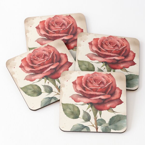 Artikelvorschau, Vintage rote Rose Blume Aquarell Blumendruck entworfen und verkauft von Tammy Marie Russell.