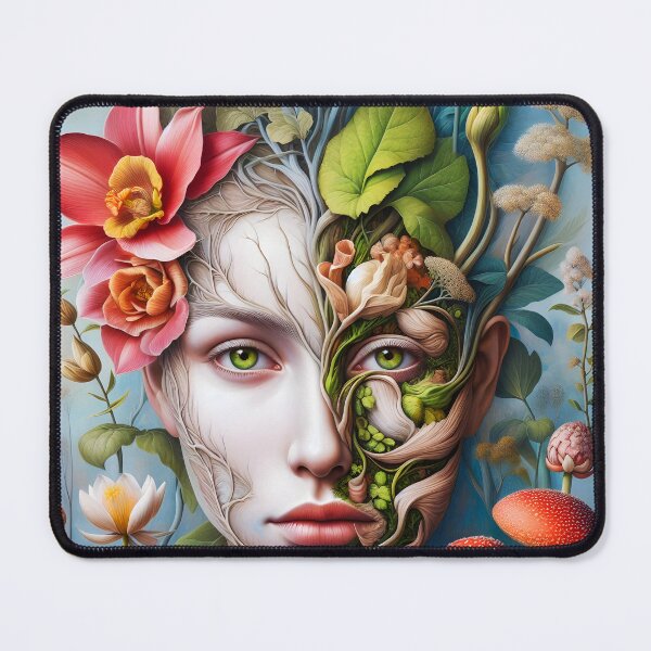 Item preview, Botanical red funghi anatomy face art of a woman designed and sold by EmeraldeaArt.