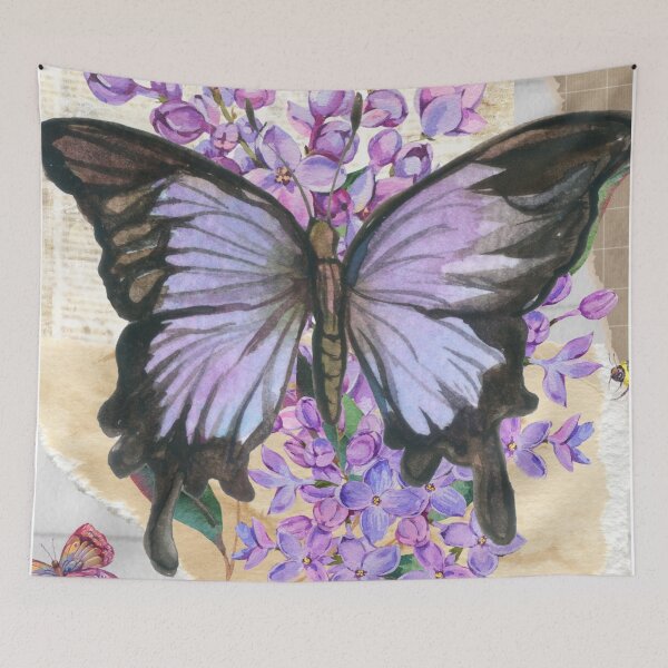 Artikelvorschau, Vintage lila Schmetterling Blumen Aquarell Natur Druck entworfen und verkauft von Tammy Marie Russell.