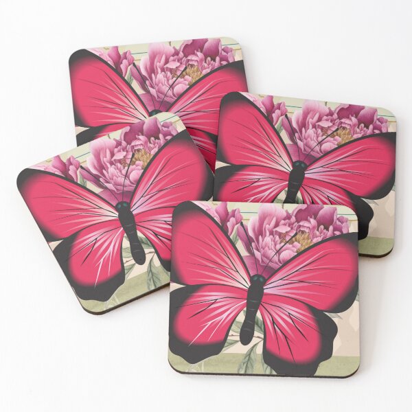 Artikelvorschau, Vintage rosa Schmetterling Blumen Aquarell Natur Druck entworfen und verkauft von Tammy Marie Russell.