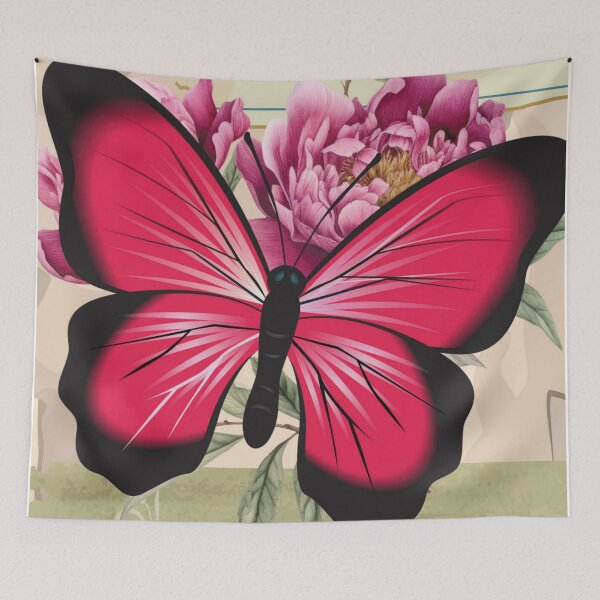 Artikelvorschau, Vintage rosa Schmetterling Blumen Aquarell Natur Druck entworfen und verkauft von Tammy Marie Russell.