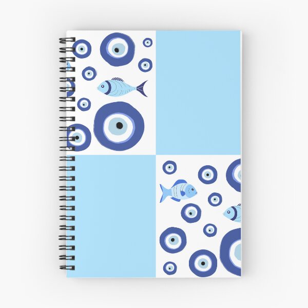 Item preview, Greek Evil Eye With Fish Light Blue Checkered Pattern designed and sold by TRVLR Designs.