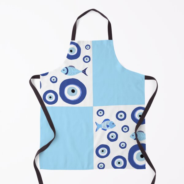 Item preview, Greek Evil Eye With Fish Light Blue Checkered Pattern designed and sold by TRVLR Designs.