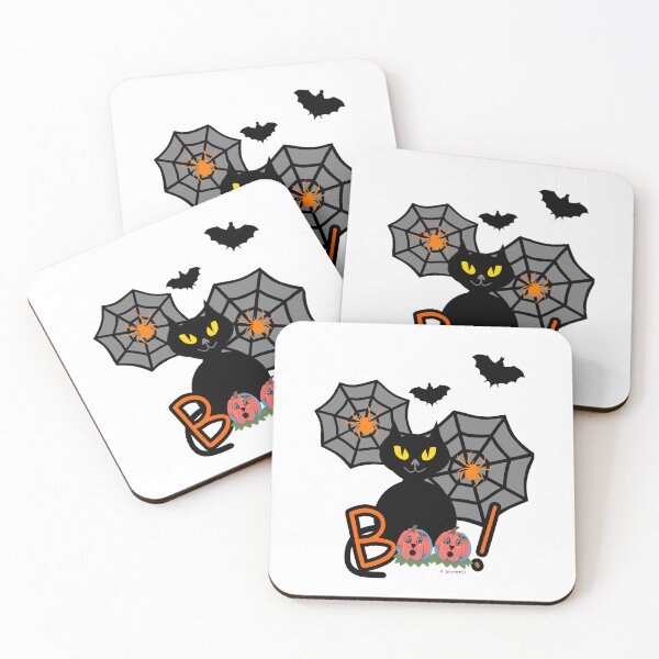 Item preview, Happy Halloween Black Cat With Flying Bats designed and sold by Sartoris Art.