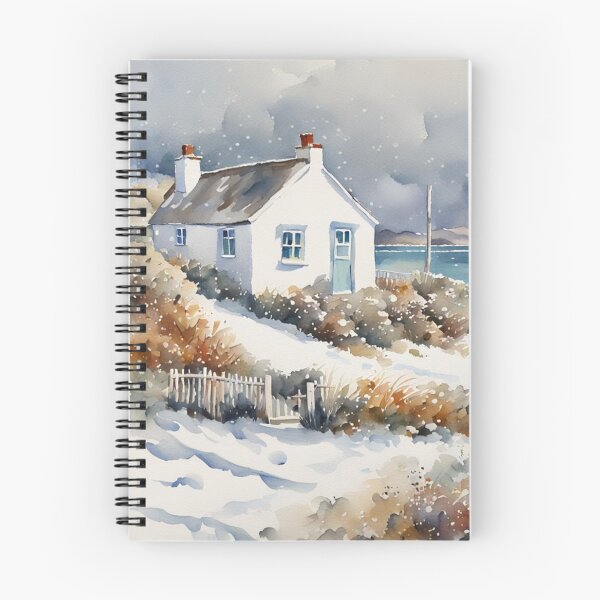 Artikelvorschau, Cornish Cottage am Meer im Winter Aquarellmalerei entworfen und verkauft von MeadowFarmPrint.