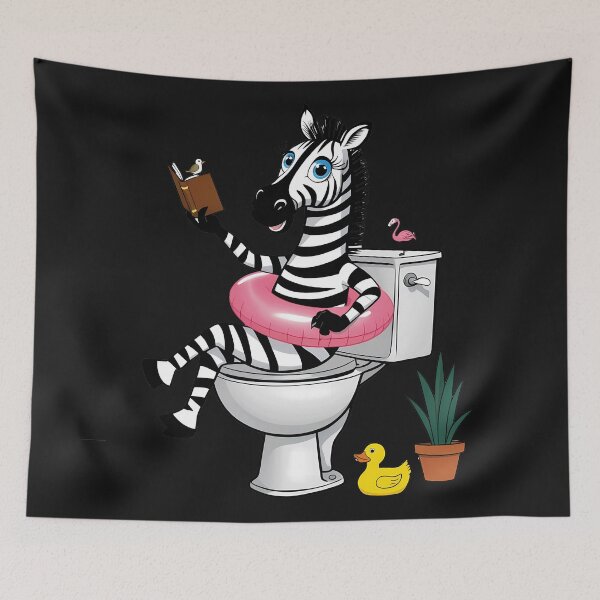 Item preview, Hilarious Zebra in Bathtub Cartoon - Funny Bathroom Wall Art for Animal Lovers designed and sold by zoughlal.
