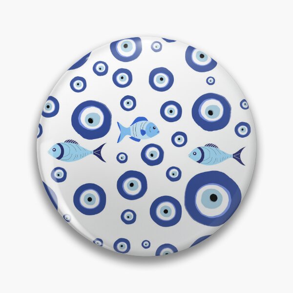 Artikelvorschau, Griechischer Mati Böser Blick mit Fischmuster Blau entworfen und verkauft von TRVLR Designs.