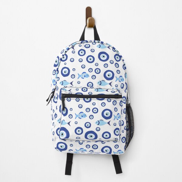 Item preview, Greek Mati Evil Eye with Fish Pattern Blue designed and sold by TRVLR Designs.