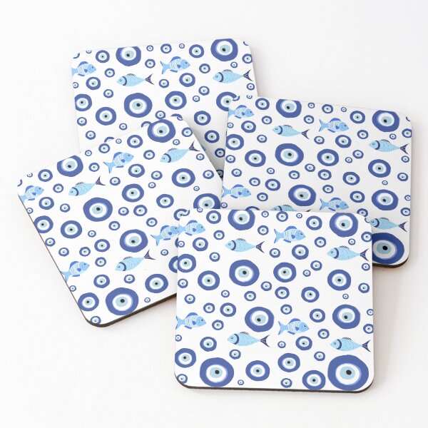 Item preview, Greek Mati Evil Eye with Fish Pattern Blue designed and sold by TRVLR Designs.