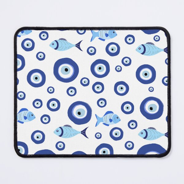 Item preview, Greek Mati Evil Eye with Fish Pattern Blue designed and sold by TRVLR Designs.