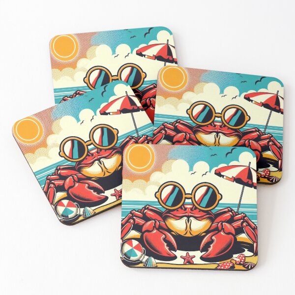 Item preview, summer crab with glasses on the beach designed and sold by Expressions-Sel.