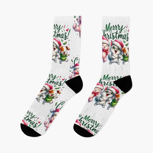 Item preview, Merry Christmas Cute Cats and Dog dancing - Festive Pet Friends designed and sold by Art&Yoga -  MiritLevin.