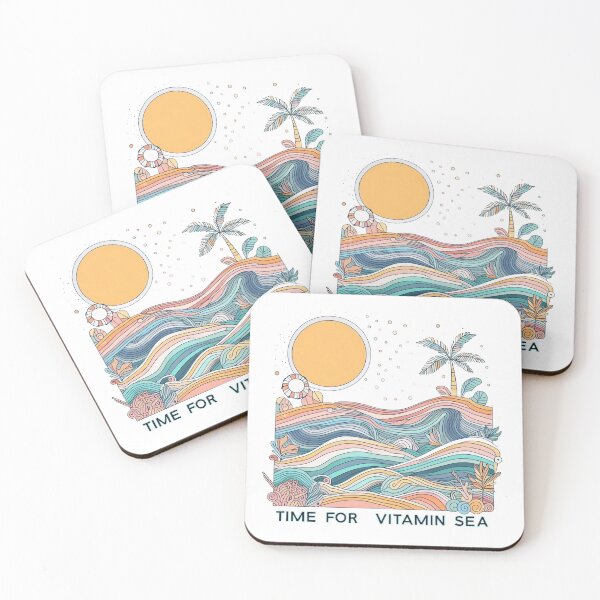 Item preview, Time For Vitamin SEA Rainbow Sea Wave Yellow Sun Coconut Tree designed and sold by Nanthanon.